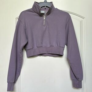 Aritzia TNA Cozy Fleece Purple Cropped Quarter-zip Sweatshirt
